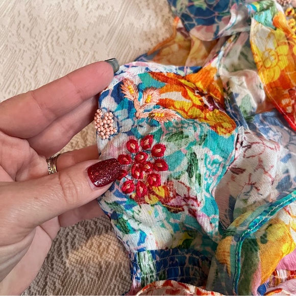 Anthropologie Bhanuni by Joyti embroidered ruffle sleeve beaded top - Picture 12 of 15